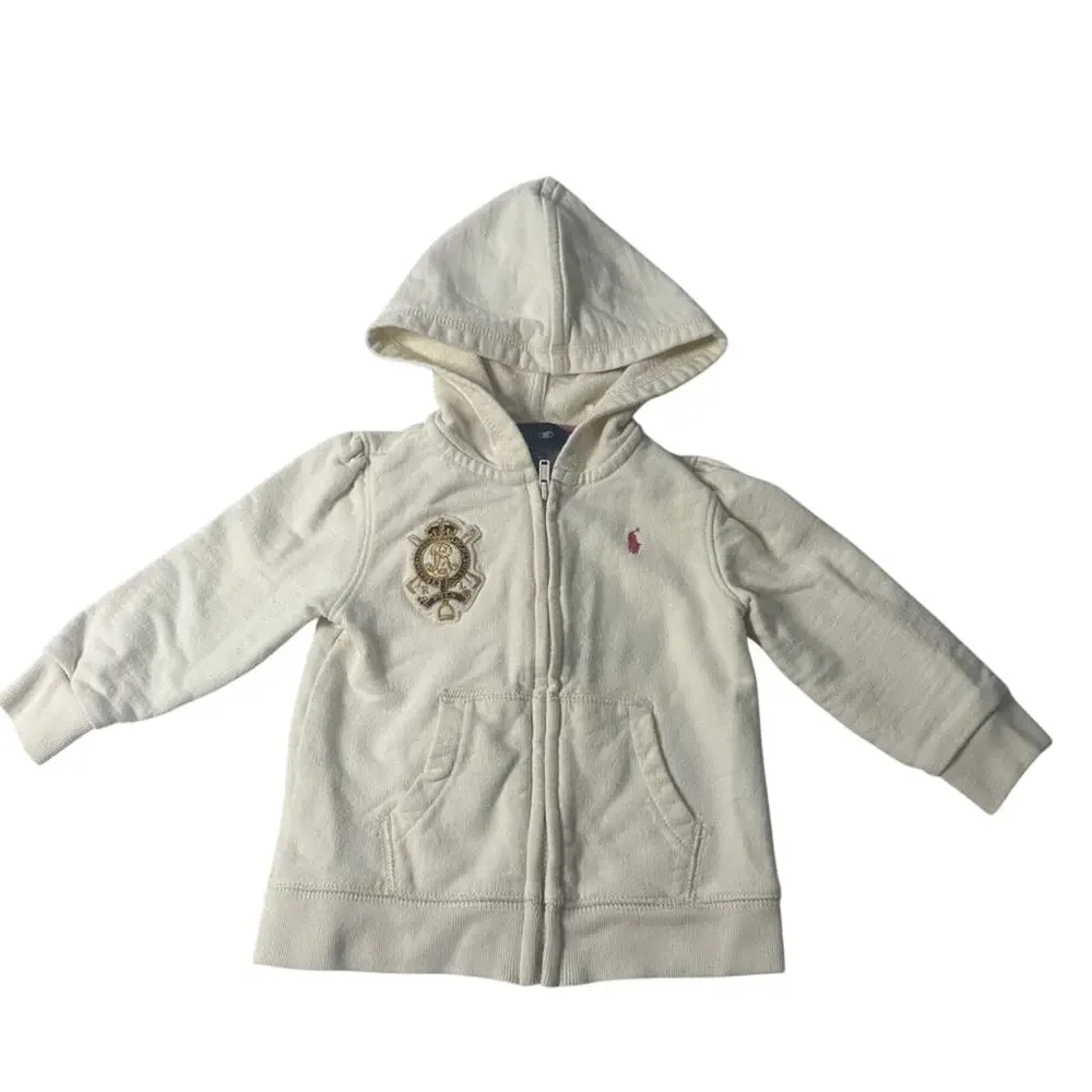Ralph Lauren Baby Girls Cream Crest Zip Hoodie 12M Preppy Quiet Luxury